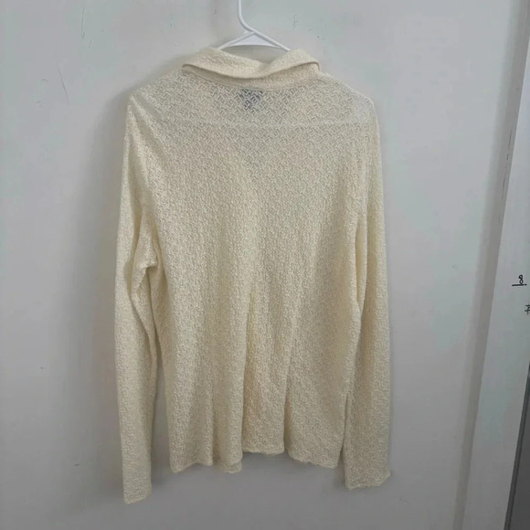 J. Jill stretch women’s 1X ivory crochet lace button down long sleeve blouse - Picture 2 of 5